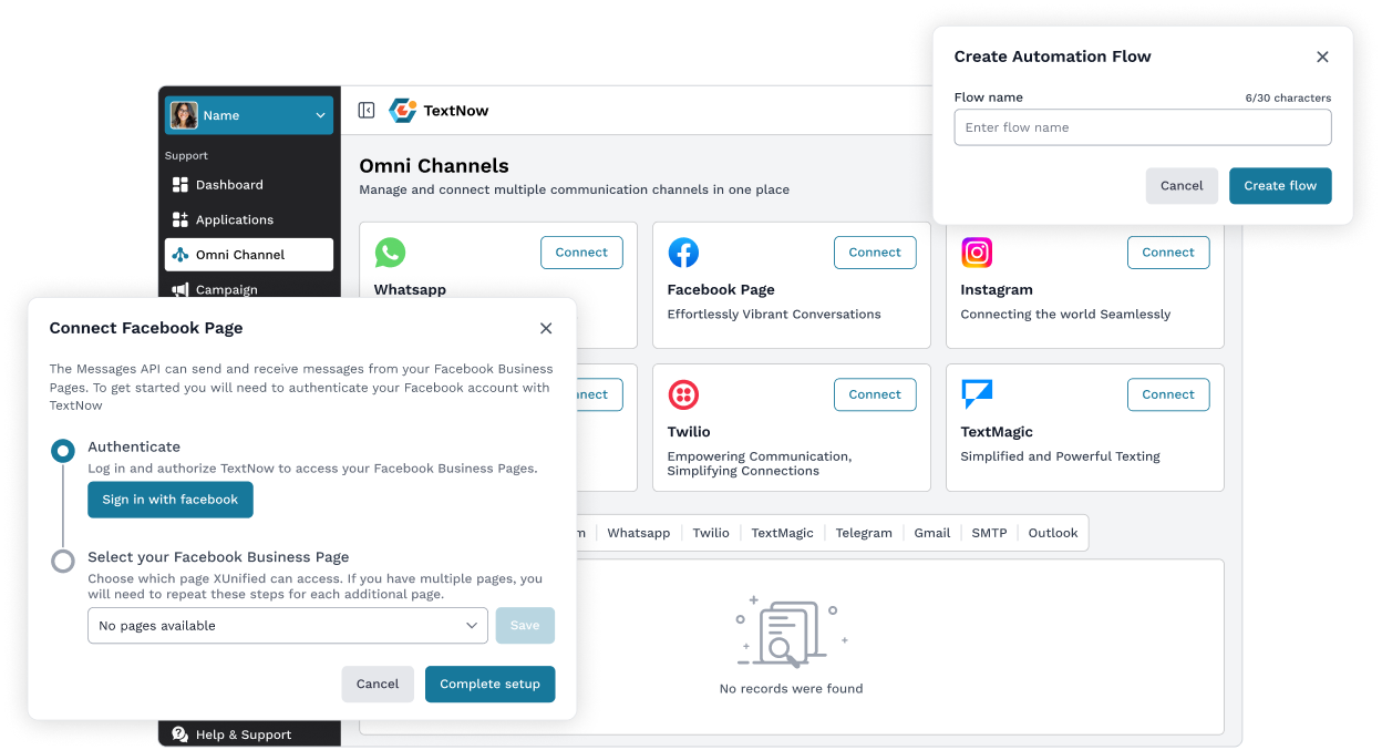 WhatsApp and Facebook channel configuration